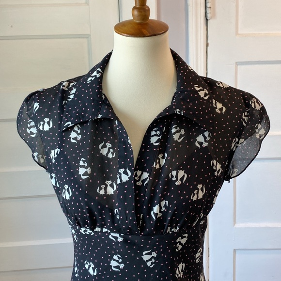 Speechless Black Dress with White Cats, Size 7 - Picture 3 of 16